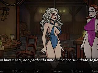 In game of whores, sansa gives dany a striptease blowjob outdoors.