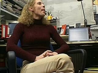 Blonde teen works alone in the office, feeling lonely and isolated.