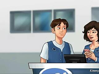 Manager's daughter at work desk in Summertime Saga