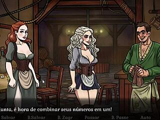 In game of whores, sansa gives dany a striptease blowjob outdoors.