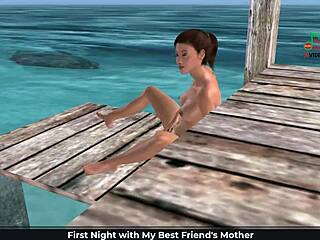 Animated 3D Cartoon of Cute Girl Masturbating with Fingers and Banana on Beach