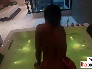 Small petite Asian woman gives her friend a hardcore footjob