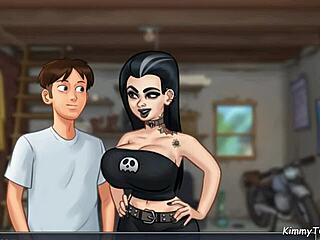 Biker girl rides hard on motorcycle in public goth outdoor fuck