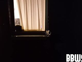 Bbw Gets Spied On Pleasing Herself By Dirty Old Voyeur Playing With His Cock Outside