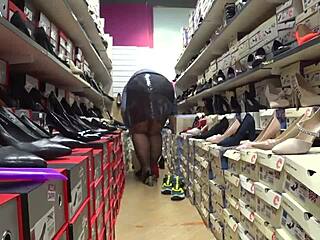 Chubby Russian Amateur Shows Big Ass and Legs in Public Shoe Store