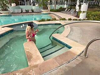 Hot ass milf shows off wet pussy in public hot tub resort. I’m obsessed with her curves!