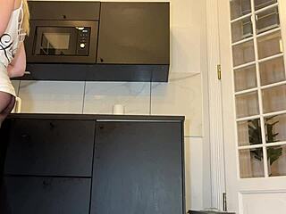 hot tall blonde amateur wife gets wild in kitchen for porn casting