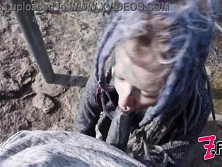 Caught goth couple in wild public blowjob 😈 POV on ruins