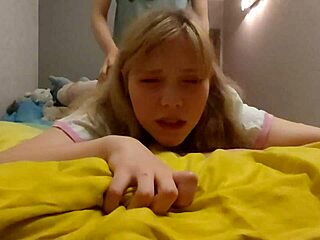 blonde cutie moans loudly while getting fucked hard on the computer desk, her pretty body shaking with pleasure