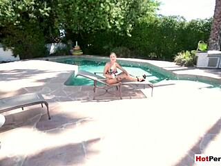 Busty Milf Stepmother Gives Blowjob for Oiling Outdoors