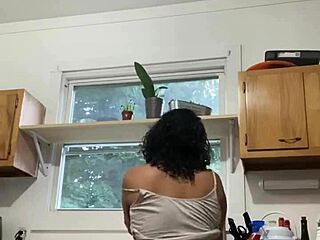 latina milf having fun while doing dishes