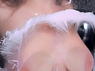 Horny babe fingers ass and swallows warm cum load