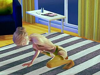 teen in stockings masturbates solo in 3d