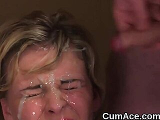 Hot peach swallows every drop of jizz load on her face