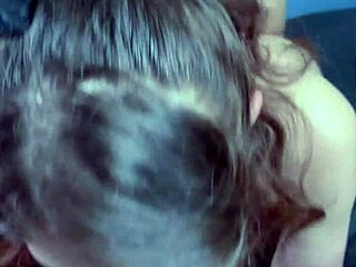 Pov huge cum facial for goth babe in black lipstick deepthroat on her stomach