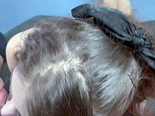 Pov huge cum facial for goth babe in black lipstick deepthroat on her stomach