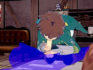 Konosuba yaoi! Kazuma gets cum in mouth from blowjob in Japanese anime porn!