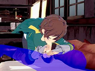 Konosuba yaoi! Kazuma gets cum in mouth from blowjob in Japanese anime porn!
