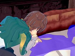 Konosuba yaoi! Kazuma gets cum in mouth from blowjob in Japanese anime porn!