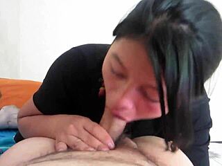 She sucks cock with intense facial action