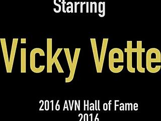 Tanlined babe Vicky Vette gets steamy in a horny shower. She rubs her big clit while masturbating.