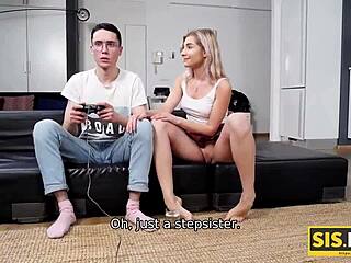 Blonde beauty aids shy stepbrother in losing his innocence