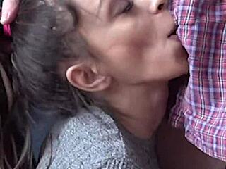 Skinny petite candie cross kneels for homemade facial blowjob cumshot