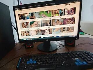 A colombian stepsister with a big ass and tight pussy masturbates my big cock in homemade porn.