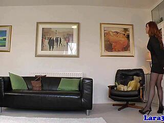 British milf licks stockinged legs in lingerie!