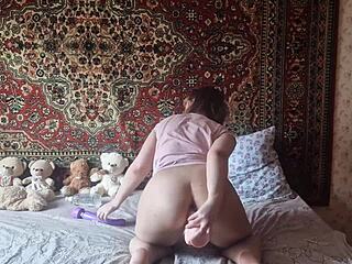 nylon pantyhose girl seduces on cam, fucks with huge dildo! 🔥