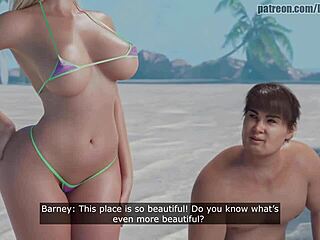3D animation shows blonde with big tits getting creampied on the beach