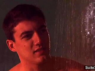 horny guys getting intimate in front of the mirror