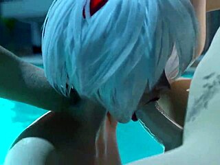 hot futanari sucks cock by pool shemale fucks cum on body