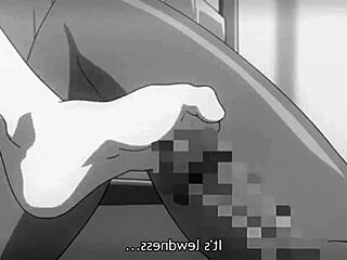 anime footjob hentai scene with sexy feet rubbing cock 😏