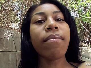 cute ebony teen picked up for interracial casting fuck