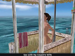 English audio sex story with animated 3D cartoon porn of cute girl in sexy poses on beach and shower