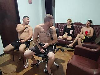 Video game night turns into intense gay bareback fucking with big cocks