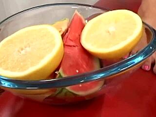 amazing brunette squishes melon with sexy feet and gets pounded doggy style hard 😍