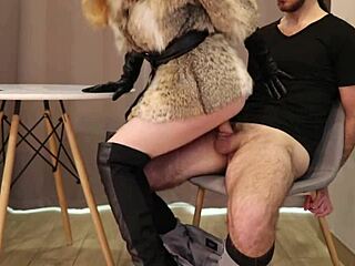 First femdom sex in high heels and leather gloves