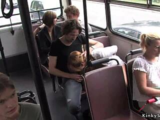 Chestnut babe drilled hard on public bus in raw action