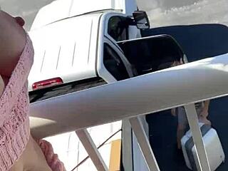 Almost Busted Flashing Huge Tits in Public Car Play