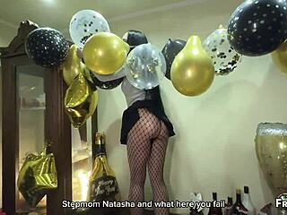 Stepmom's pantyhose torn by stepson, pussy filled with cum!