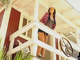 Curvy black milf briana ashley rips clothes in striptease on ranch outdoor