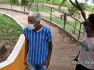 Redhead wife gets pounded and blows monster cock outdoors