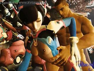 D.Va endures intense double penetration in ass.