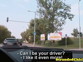 beautiful brunette hitchhiker with big tits gets cum blasted on her chest outdoors