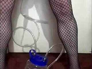 Portable cow milking machine used in homemade gay crossdressing fun