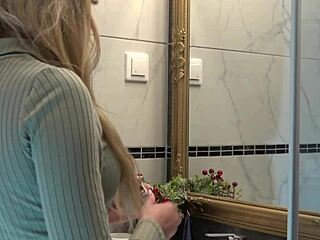 Hot New Sexy Blonde Wife Switches Panties in Bathroom