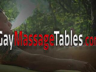 Gay hunk gets a raw massage ride and cums on the masseuse