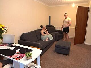 cuckold husband works while watching wife fuck hard!